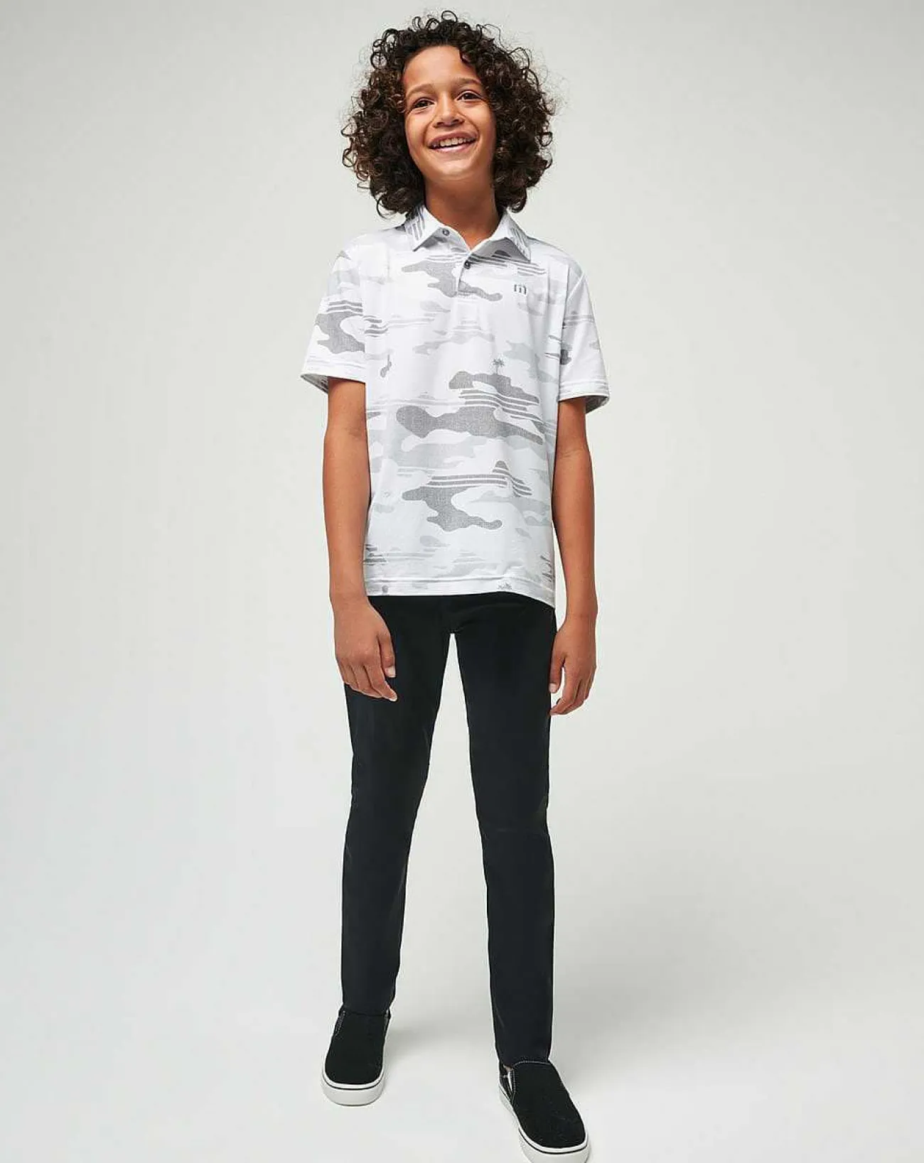 TravisMathew Youth Tops>Heater Camo Youth Polo